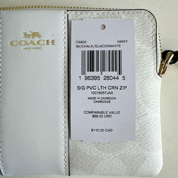 Coach CS602 Corner Zip Wristlet In Signature Canvas IN Chalk Glacierwhite - Picture 5 of 5